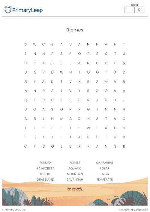 Biomes Word Search