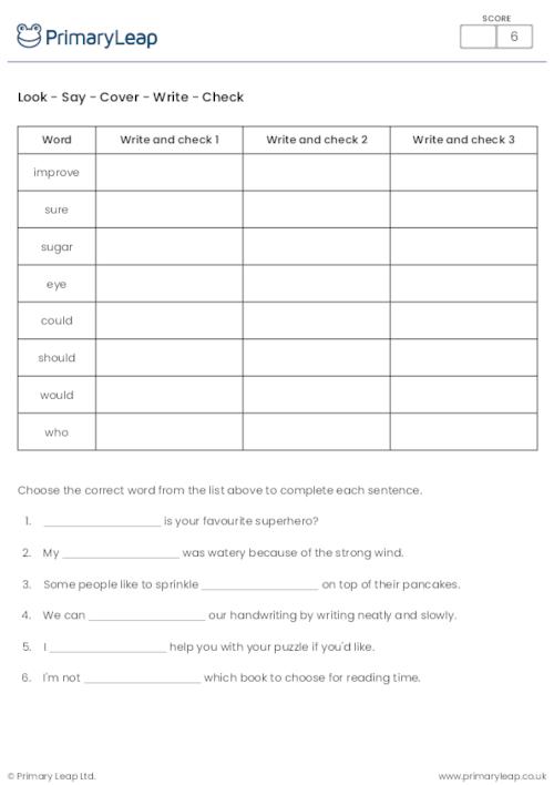 Year 2 Spelling Practice (set 6)