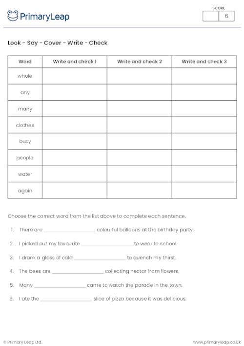 Year 2 Spelling Practice (set 7)