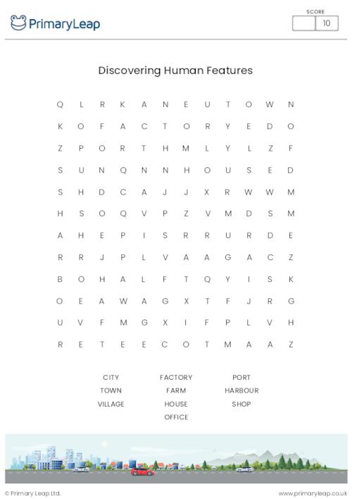 KS1 Human Features Word Search