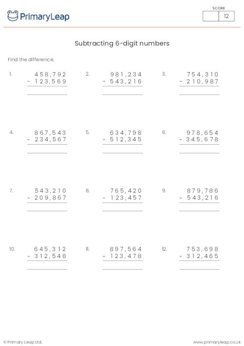 Subtracting 6-digit numbers in columns