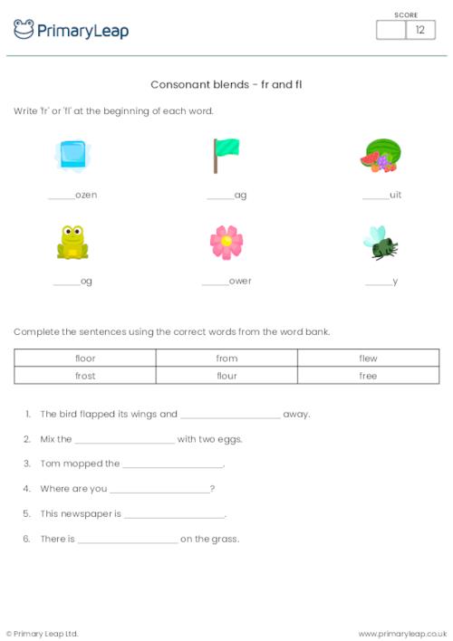 Consonant blends activity - fr and fl
