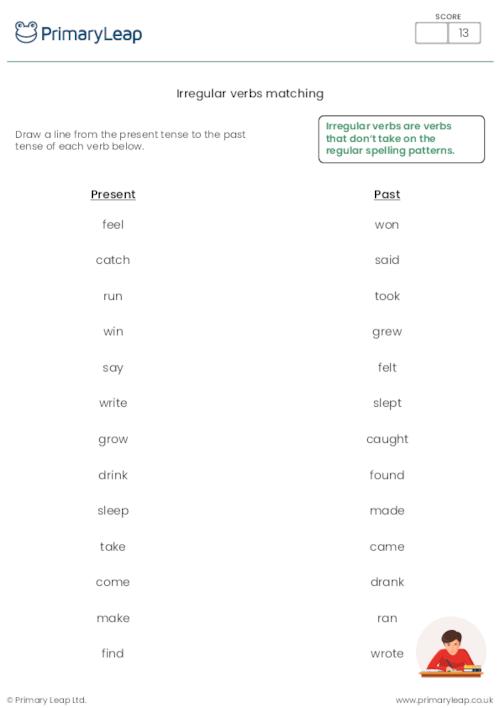 Irregular verbs matching activity