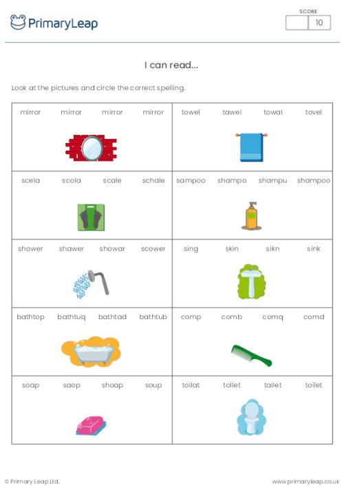 I Can Read Worksheet - Bathroom Objects