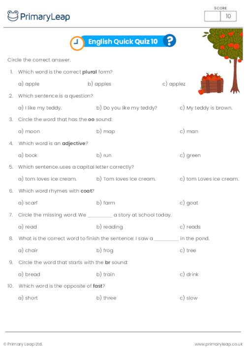 General Knowledge Y1 English Quick Quiz 10