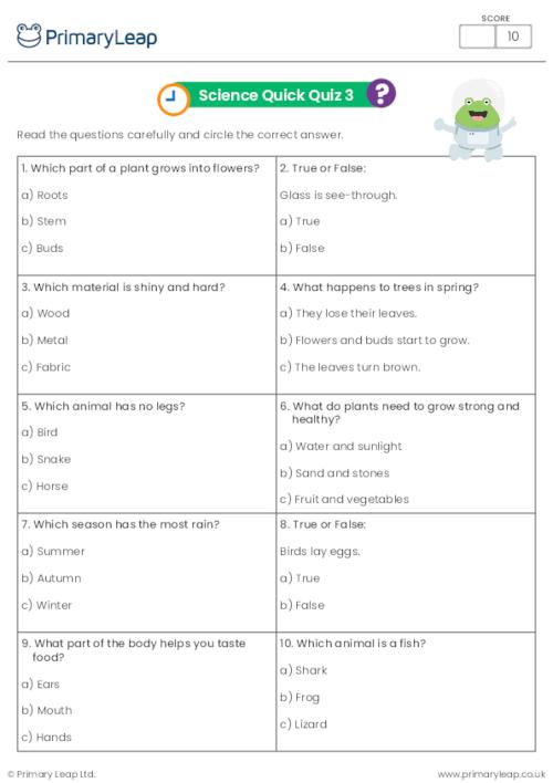 General Knowledge Y1 Science Quick Quiz 3