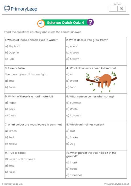 General Knowledge Y1 Science Quick Quiz 4