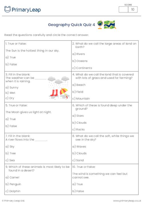 General Knowledge Y1 Geography Quick Quiz 4