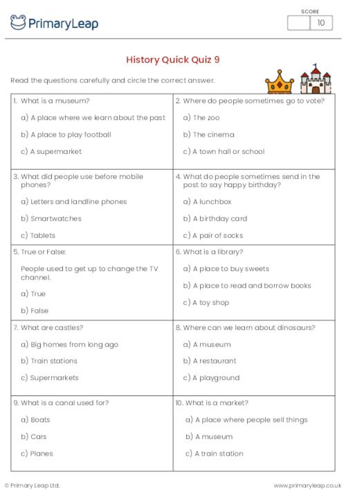General Knowledge Y1 History Quick Quiz 9