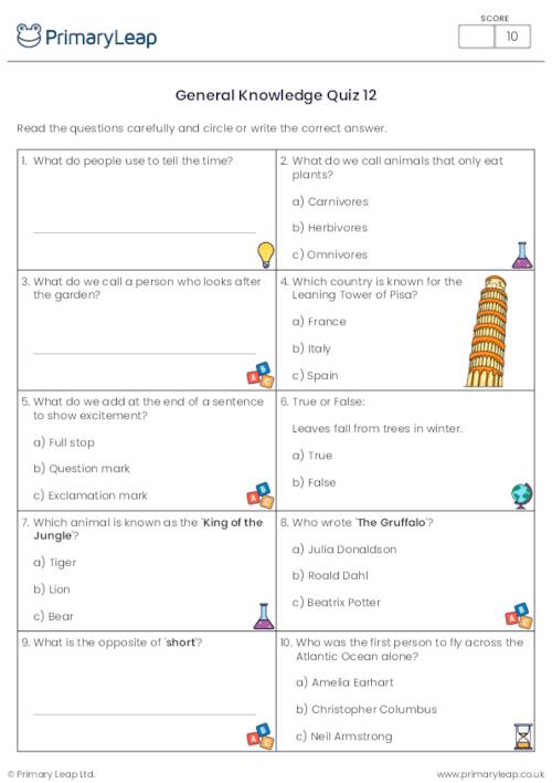 general knowledge quiz 12 13 year olds