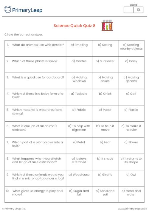 General Knowledge Y2 Science Quick Quiz 8
