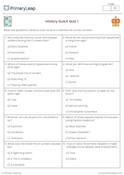 General Knowledge Y2 History Quick Quiz 1