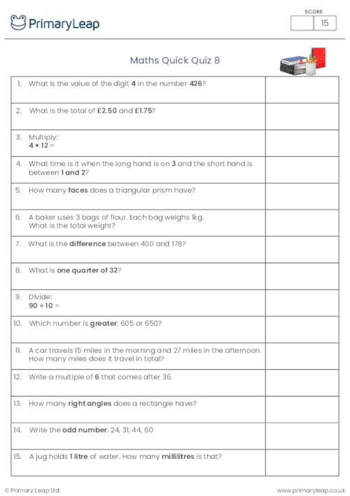 General Knowledge Y3 Maths Quick Quiz 8