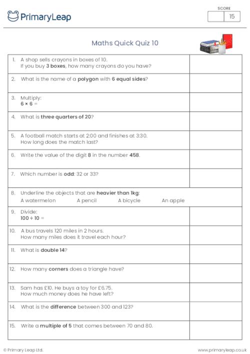 General-knowledge: Y3 Maths Quick Quiz 10