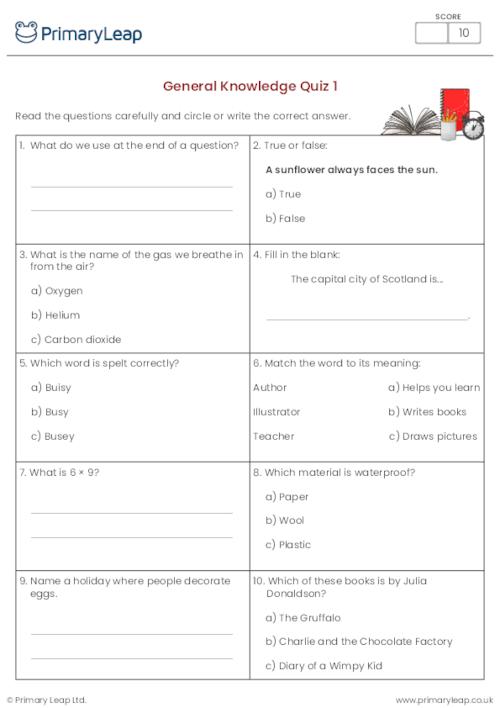 General Knowledge Y4 General Knowledge Quiz 1