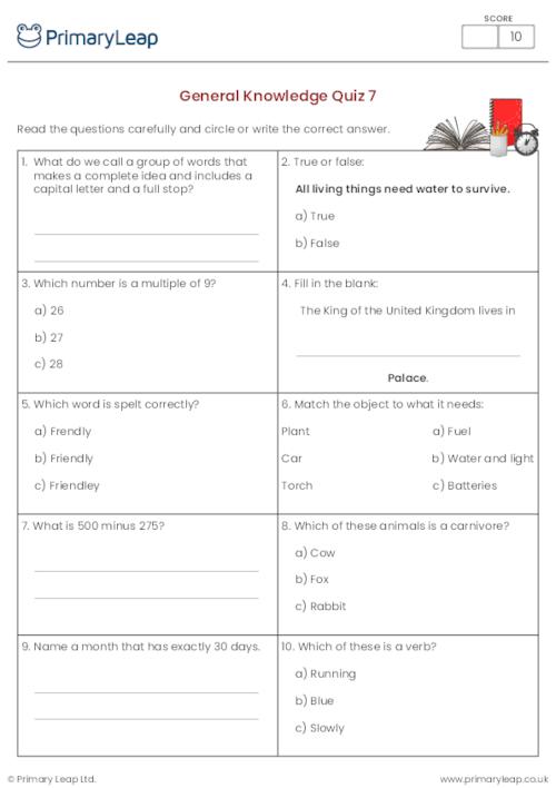 General-knowledge: Y4 General Knowledge Quiz 7