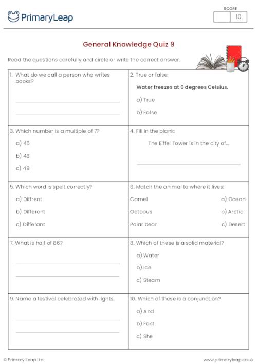 General Knowledge Y4 General Knowledge Quiz 9