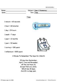 Measuring time information sheet
