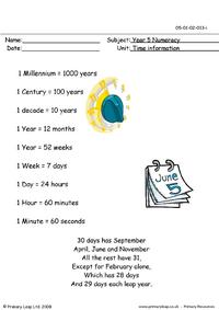 Time info sheet