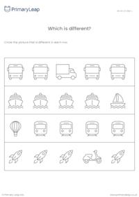 Which picture is different? Transport-themed activity