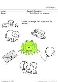 First letter sounds Ee