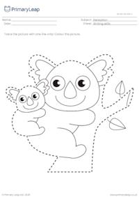 Trace and colour - Mother koala bear with joey
