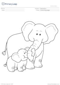 Two elephants colouring page