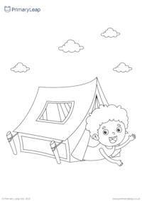 Camping colouring page