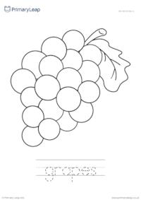 Colour the picture and trace the letters - Grapes