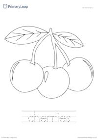 Colour the picture and trace the letters - Cherries