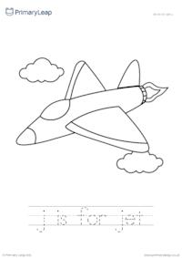 Colour the picture and trace the letters - Jet