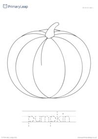 Colour the picture and trace the letters - Pumpkin