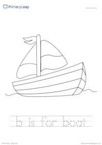 Colour the picture and trace the letters - Boat