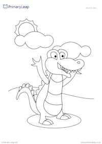 Cartoon alligator colouring page