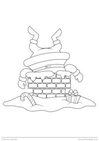 Christmas colouring page - Santa Claus stuck in a chimney