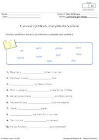 Common Sight Words - Complete the Sentence (2)
