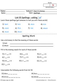 Spellings List 10