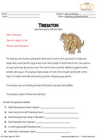 Reading comprehension - Triceratops (non-fiction)