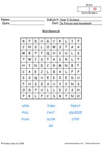Forces and movement word search