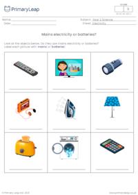 electricity science year worksheets mains batteries kids primaryleap activity printable