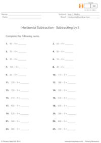 Horizontal Subtraction - Subtracting by 9