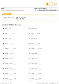 Horizontal subtraction from 100 and 1000