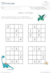 Sudoku 4 x 4 puzzle - Dinosaur theme