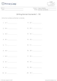Writing Roman Numerals 1 - 50