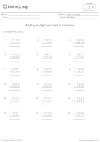 Adding 4-digit numbers in columns (with carrying)