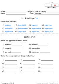 Spelling list 9 