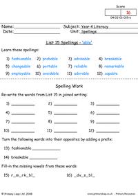 Spelling list 15