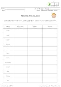 Identifying adjectives, verbs and nouns