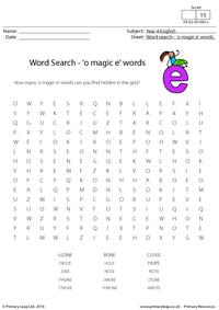 Word Search - 'o magic e' words