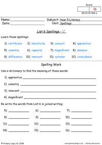 Spelling list 6